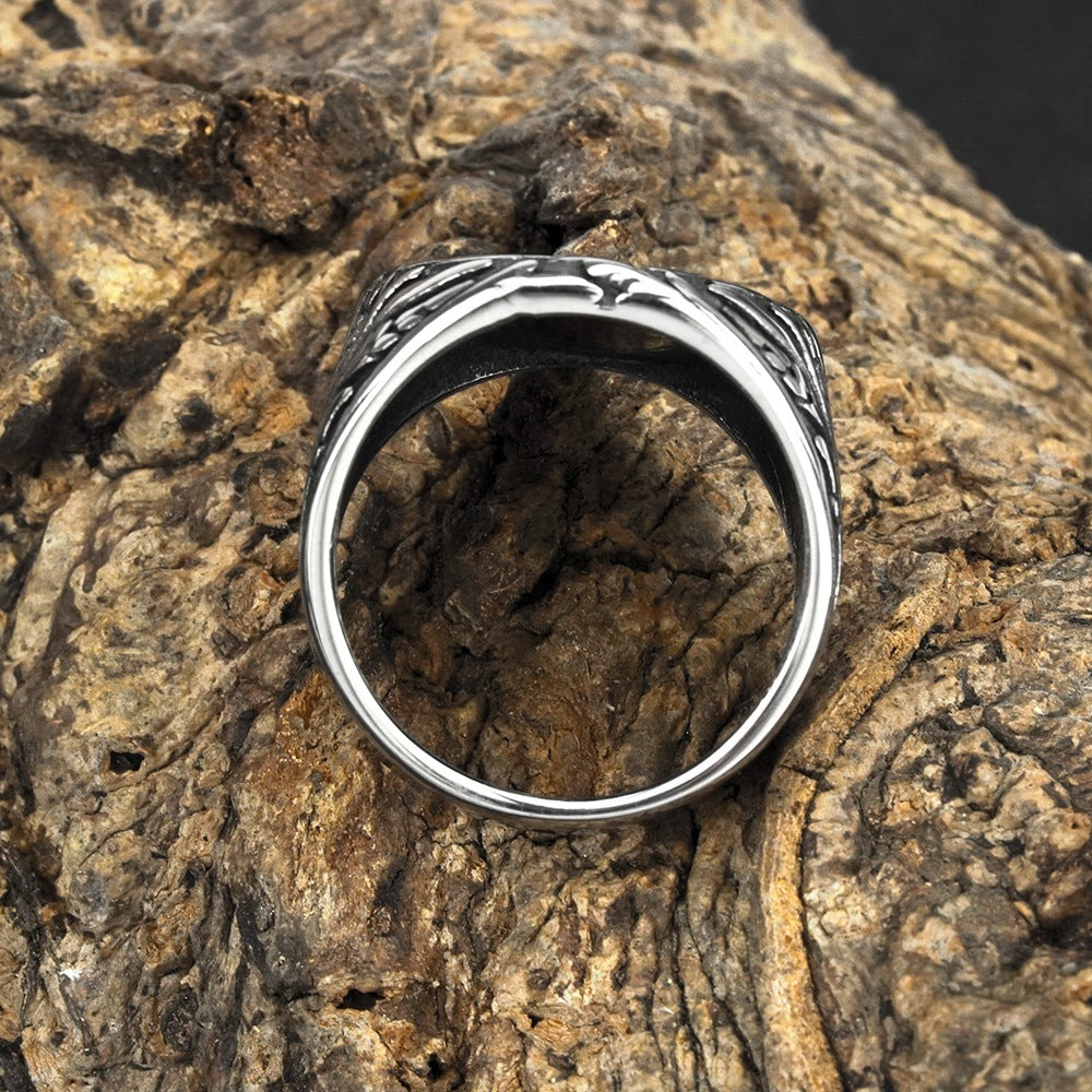 Vintage Solid Stainless Steel Norse Yggdrasil Tree of Life Wide Signet Ring Band for Men
