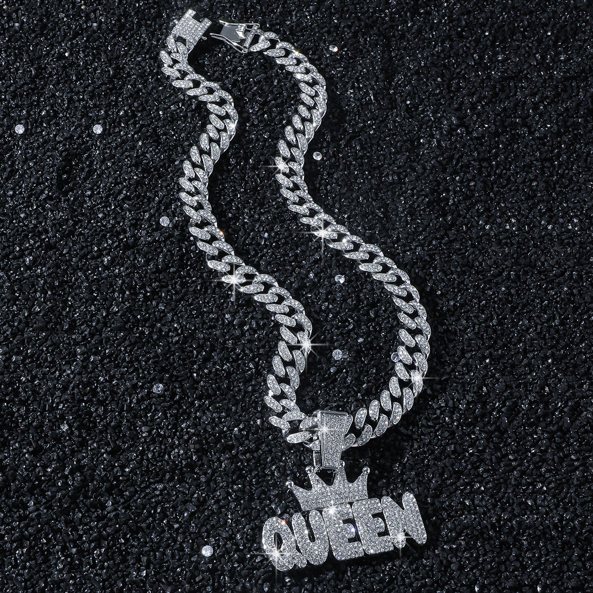 Hip-Hop Style Crown Letter Queen Cuban Chain Pendant Necklace