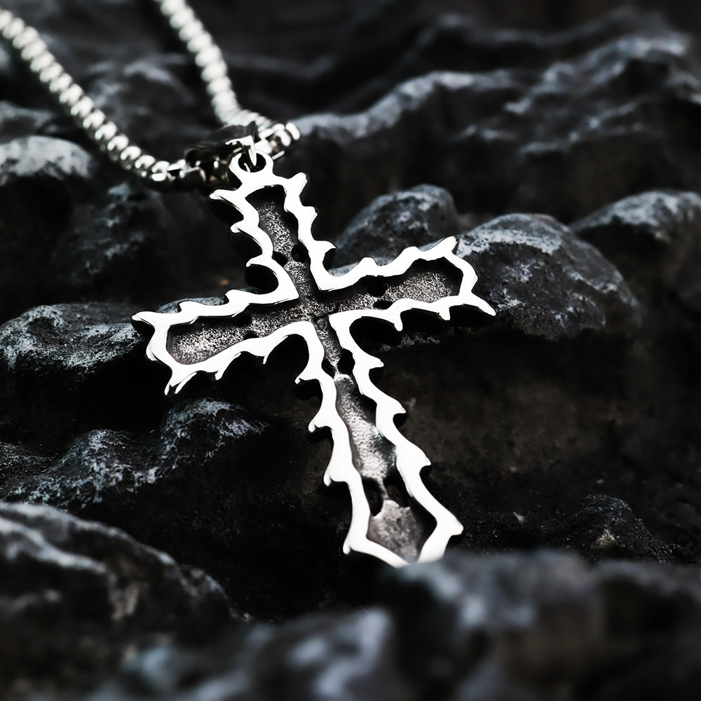 Vintage Stainless Steel Cross Pendant Necklace for Men