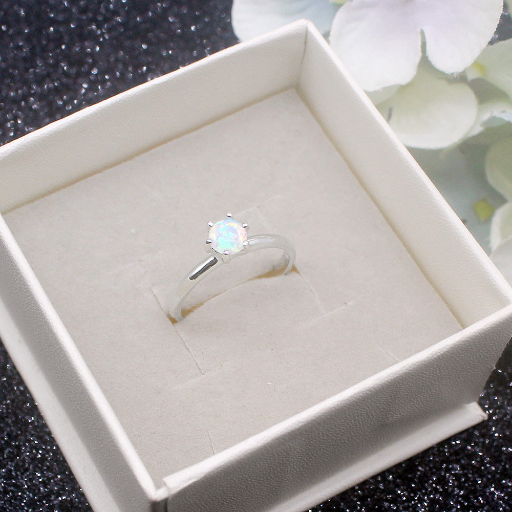 Women's White Gold Plated Four Prong Opal ring