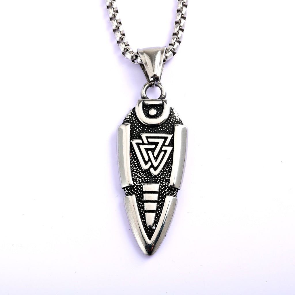 Vintage Stainless Steel Men's Viking Symbol Pendant Necklace