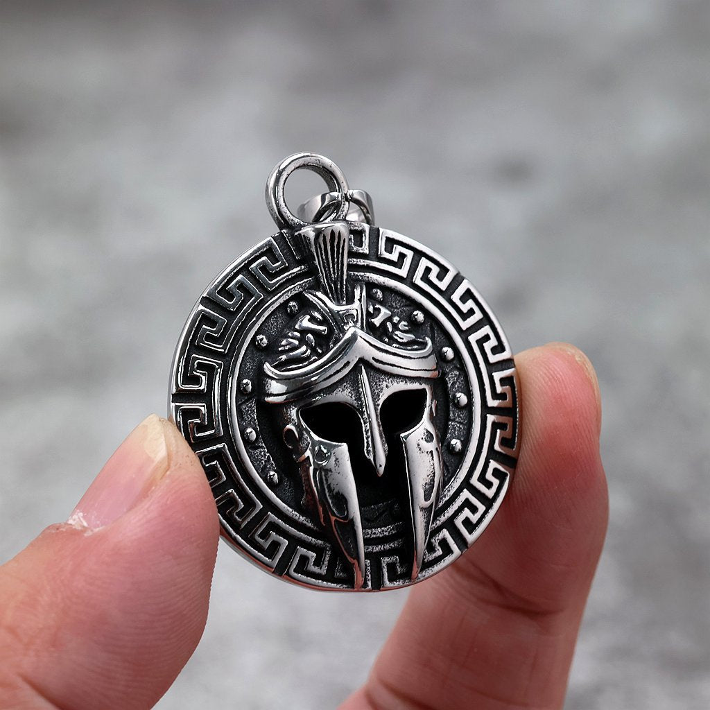 Vintage Stainless Steel Spartan Mask Pendant Necklace for Men