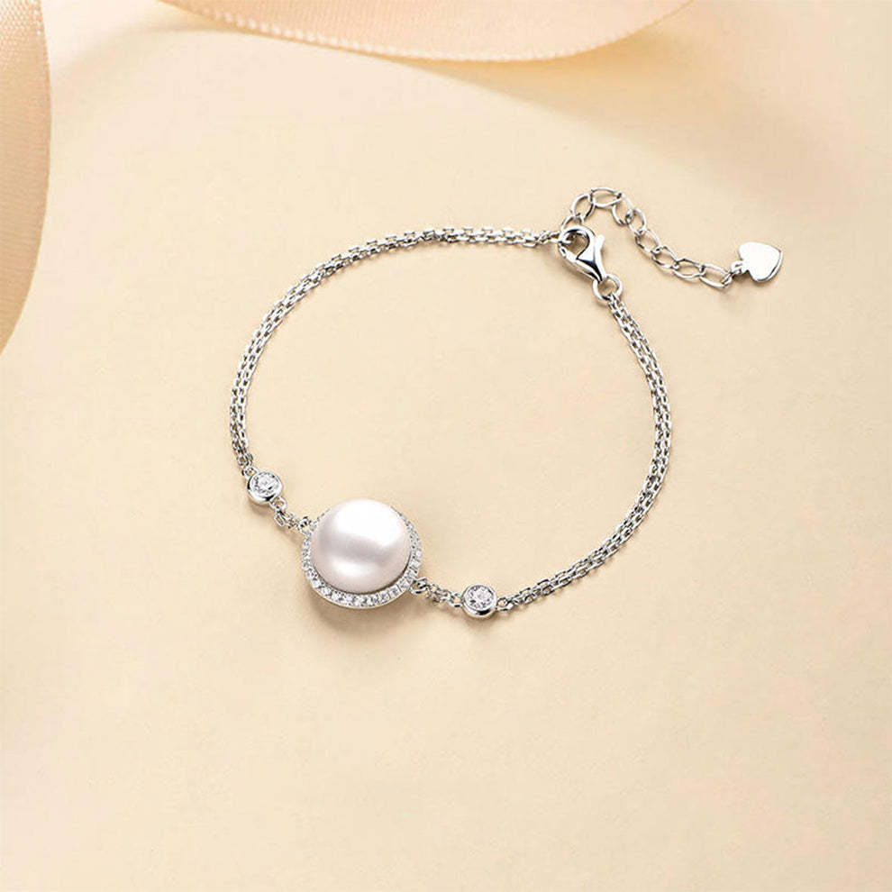 Women's White Gold Big Organic Pearl Halo Bracelet