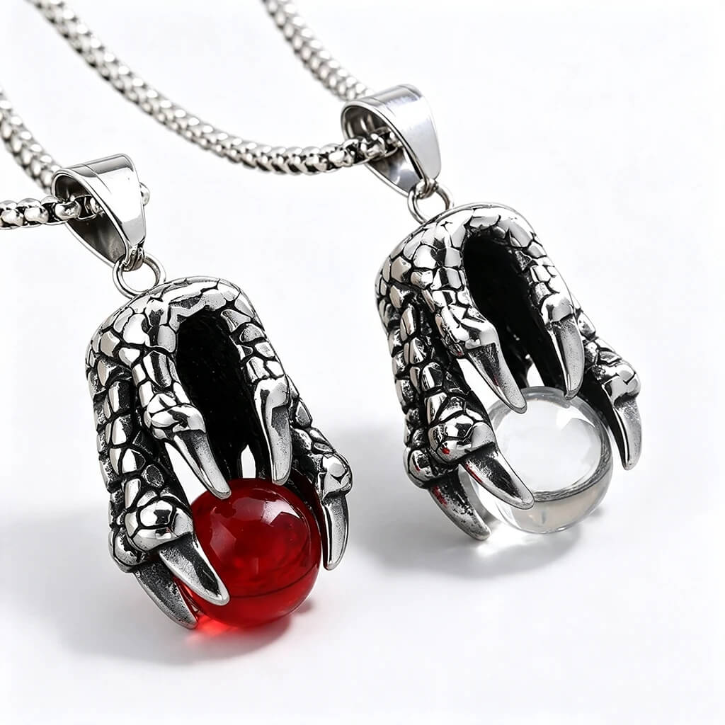 Vintage Stainless Steel Dragon Claw Pendant Necklace for Men