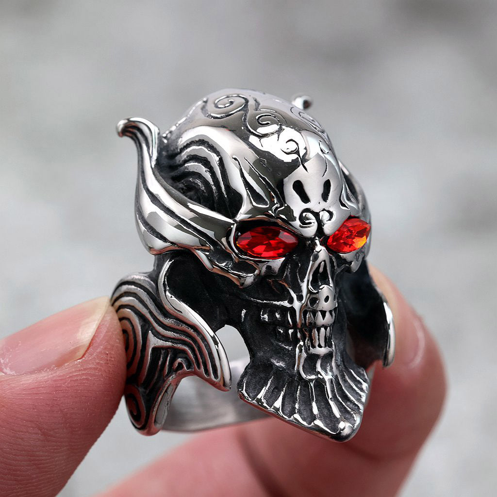 Vintage Stainless Steel Punk Hollow Skull Ring for Men