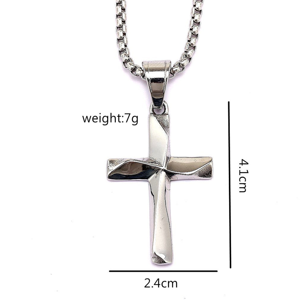 Vintage stainless steel men's hollow cross pendant necklace