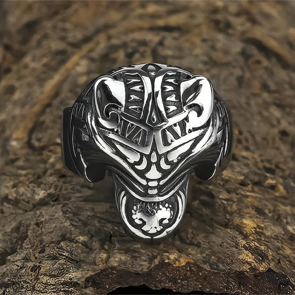 Vintage Solid Stainless Steel 3D Norse Viking Wolf Head Totem Wide Band Ring for Men