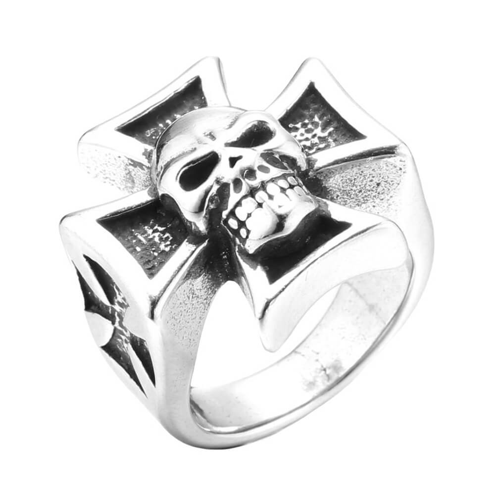 Vintage Stainless Steel Cool Cross Skull Ring for Men