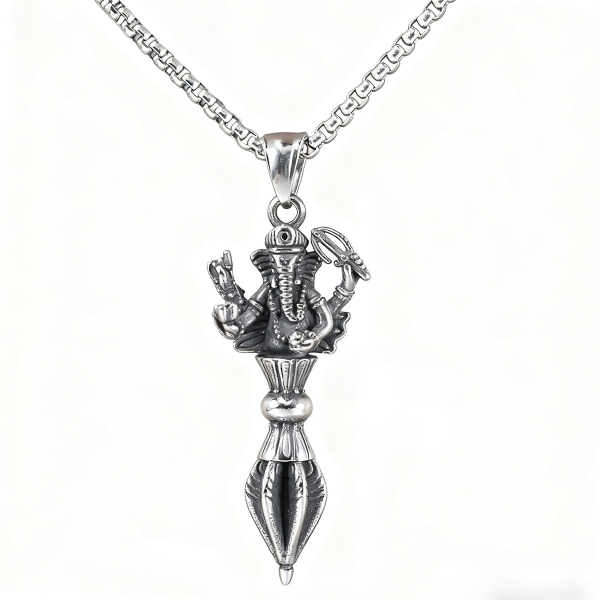 Men's Steel Ganesha Vajra Retro Hip Hop Jewelry Pendant Necklace