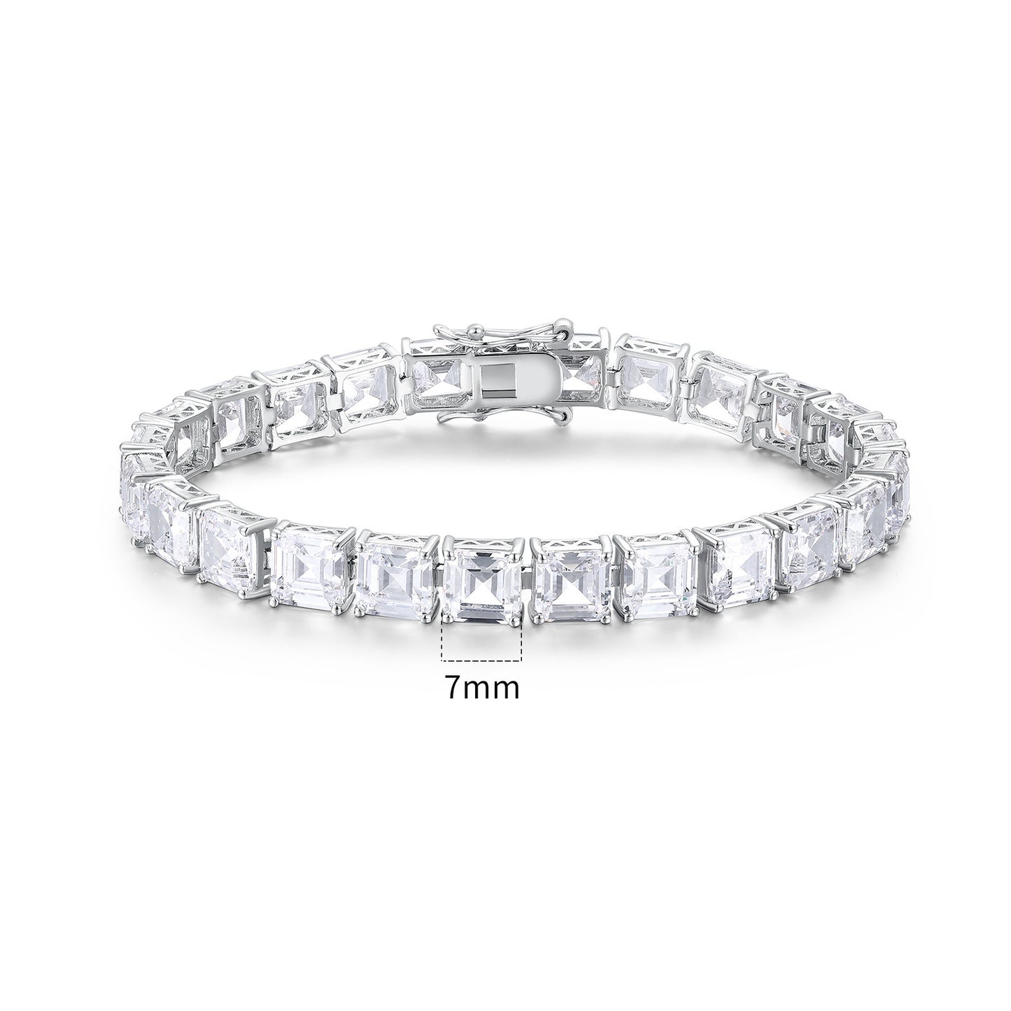 Women&Men's Four-Claw Square 7mm Zircon Cuban Tennis Bracelet