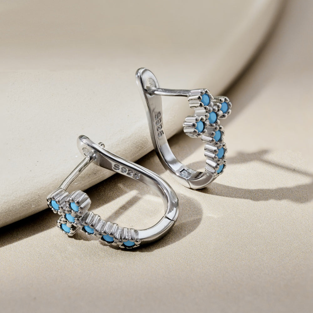 Women's Blue Zirconia Cross Hoop Earrings, S925 with White Gold Plating