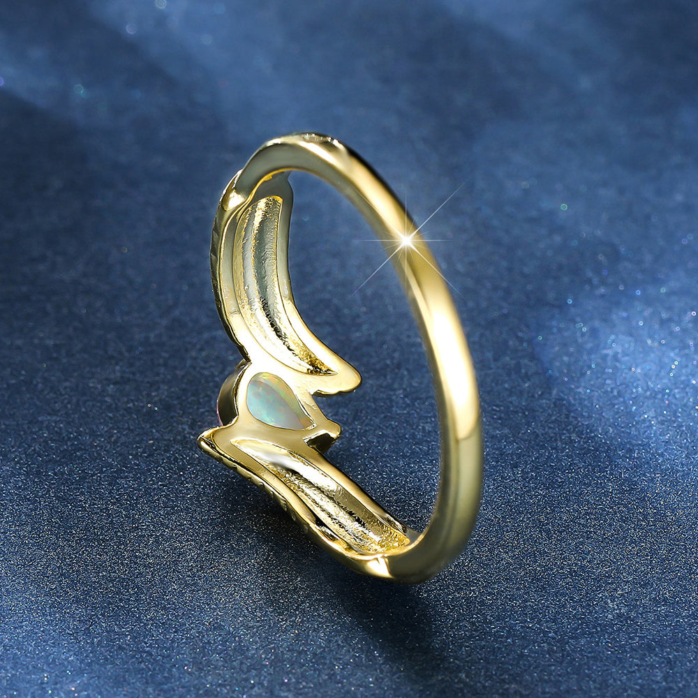 Women's Gold Plated Feather Teardrop Opal ring