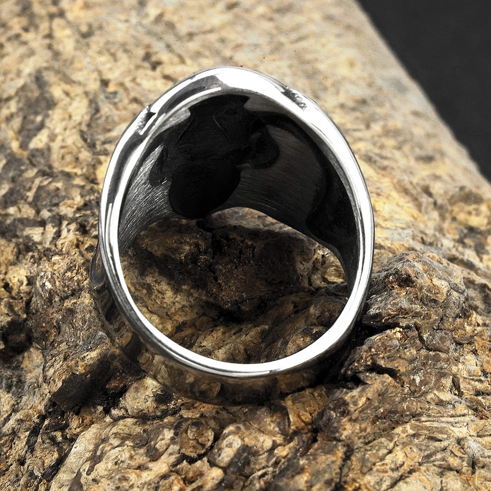 Vintage Solid Stainless Steel Norse Viking Raven Wide Band Ring for Men