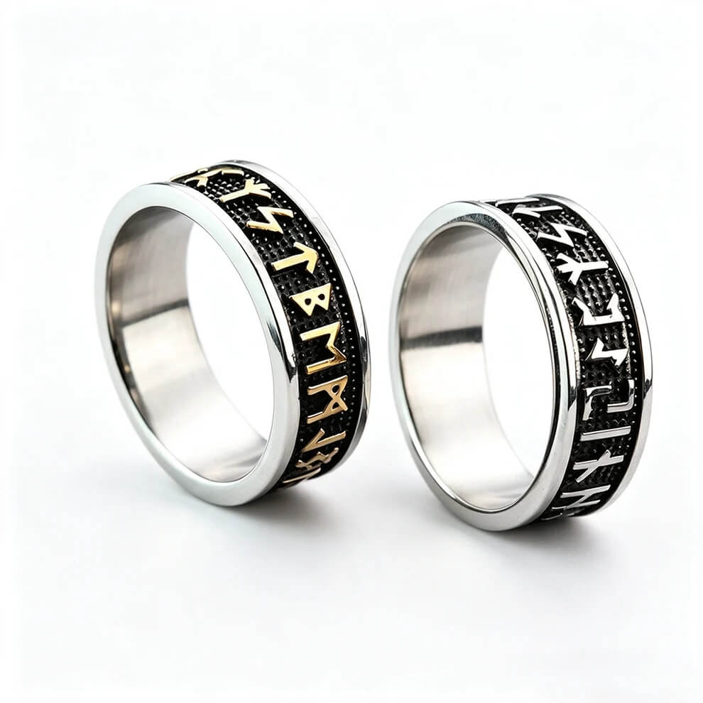 Vintage Nordic Stainless Steel Narrow Band Viking Rune Ring for Men