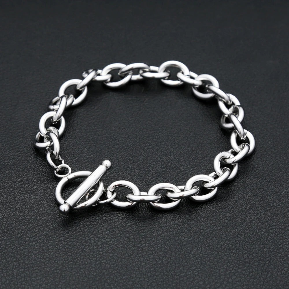 Men's European Trendy OT Clasp Stainless Steel Bracelet, High-End Electroplated Versatile Hip Hop Fashion Wrist Jewelry