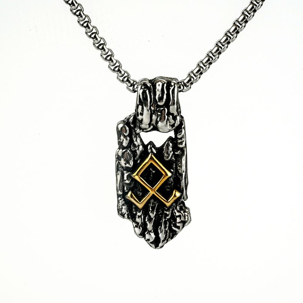 Vintage Nordic Stainless Steel Men's Unique Viking Rune Pendant Necklace