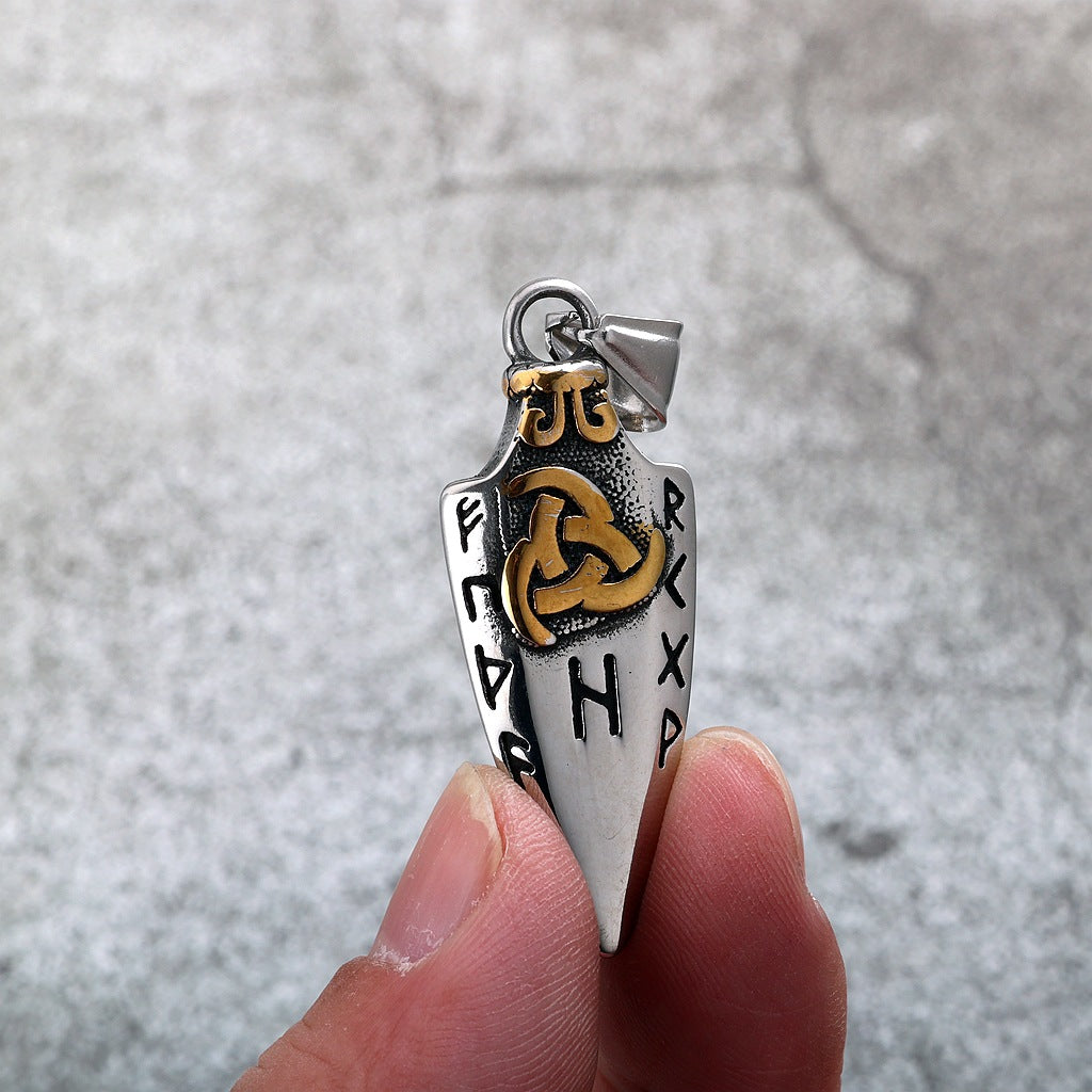 Vintage Stainless Steel Men's Viking Double Sided Celtic Knot Pendant Necklace