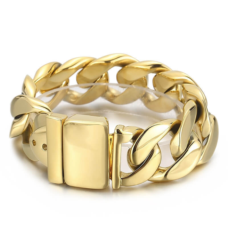 Men's Vintage Black Wide-Face Cuban Link Belt Buckle Titanium Steel Bracelet