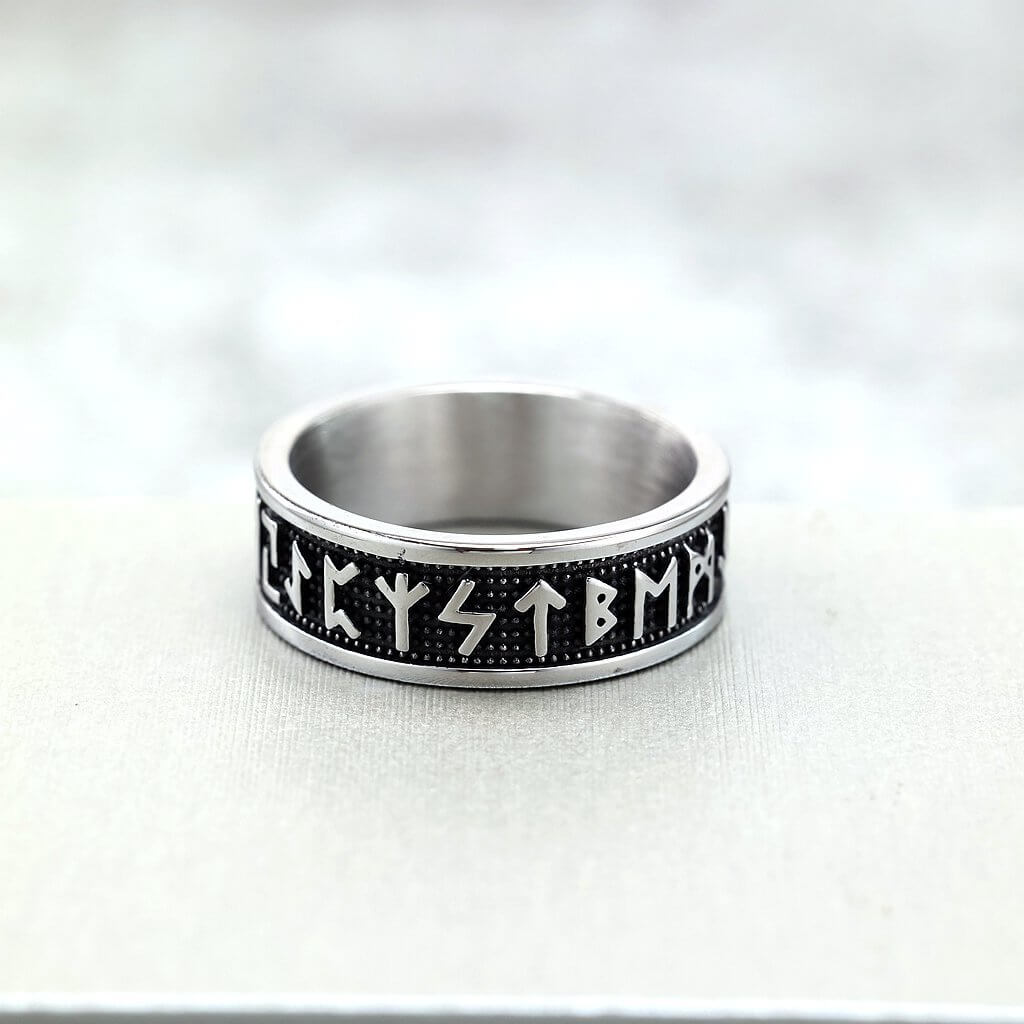 Vintage Nordic Solid Stainless Steel Viking Rune Ring for Men