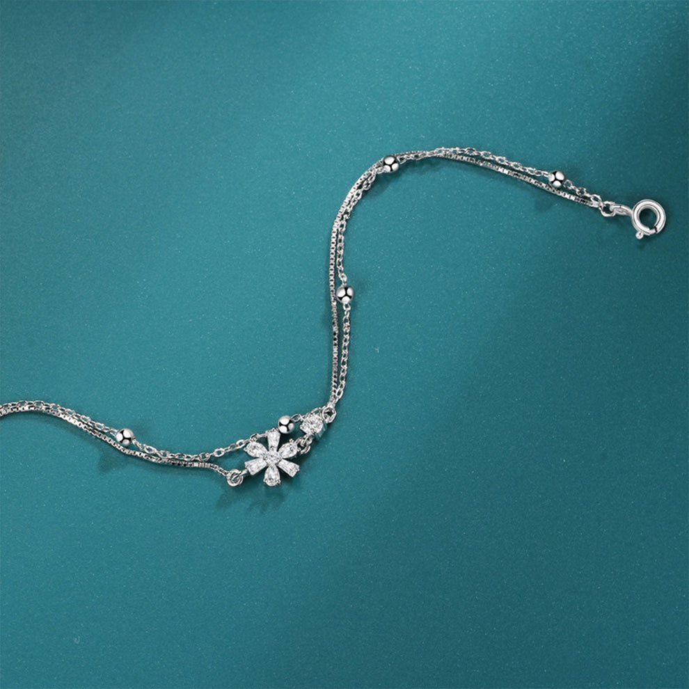 Women's White Gold Sakura Shape Charm Bracelet