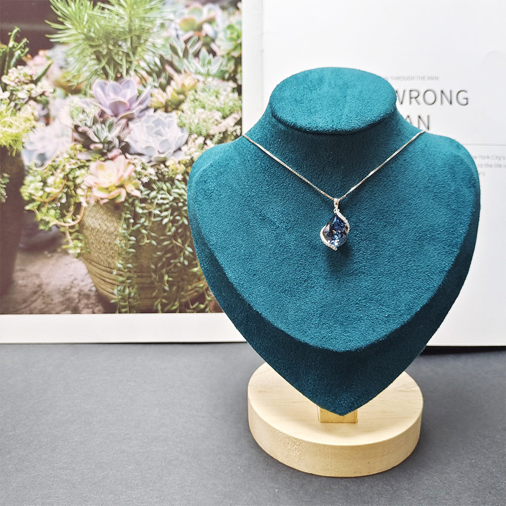 S925 Austrian crystal rhinestone blue-toned waterdrop pendant necklace for collarbone