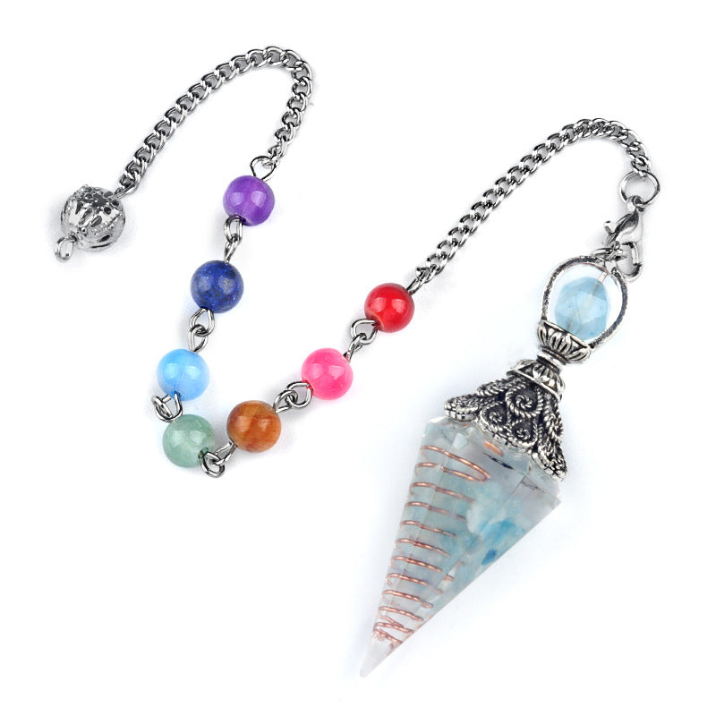 Silver gravel resin crystal hexagonal cone spirit pendulum