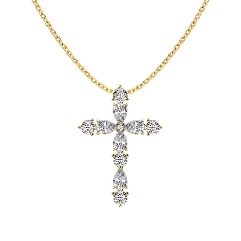 S925 Cross Necklace, Inlaid White Pear & Round Zircon, Niche Design, Elegant Versatile Jewelry