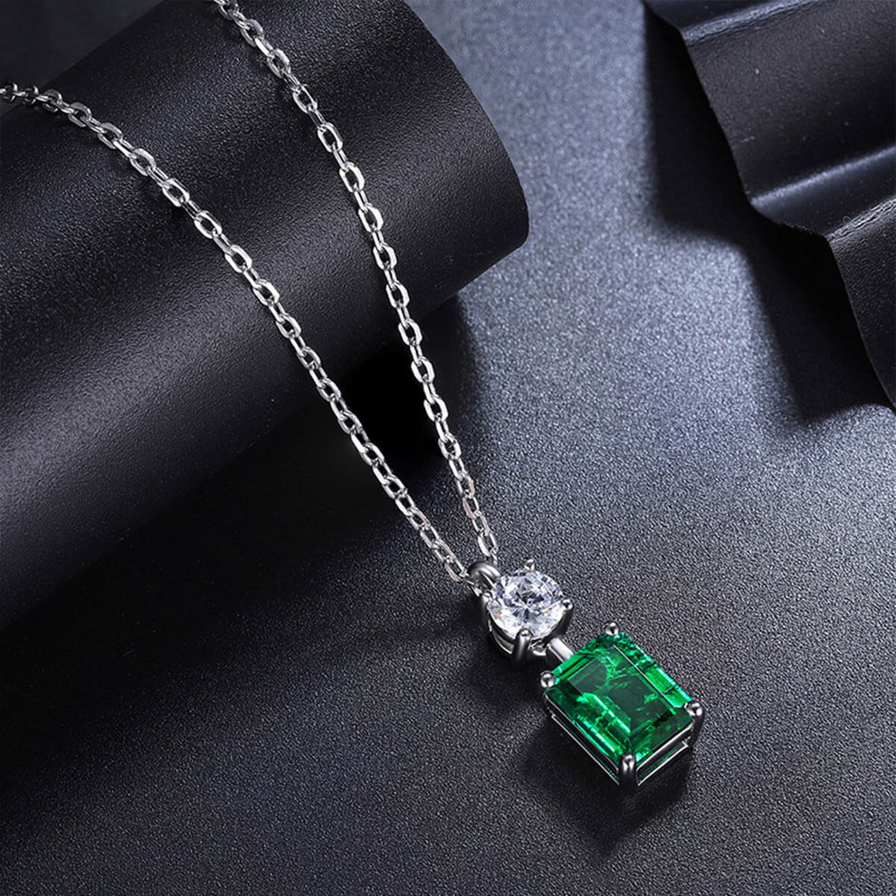 Women's Sterling Silver Bottle Shape Rectangle Emerald Pendant