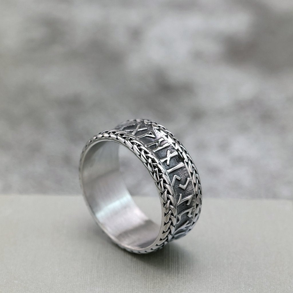 Vintage Stainless Steel Viking Rune Ring for Men