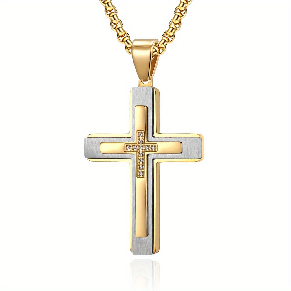 Men's Three-Layer Combined Zircon Stone Cross Pendant Necklace
