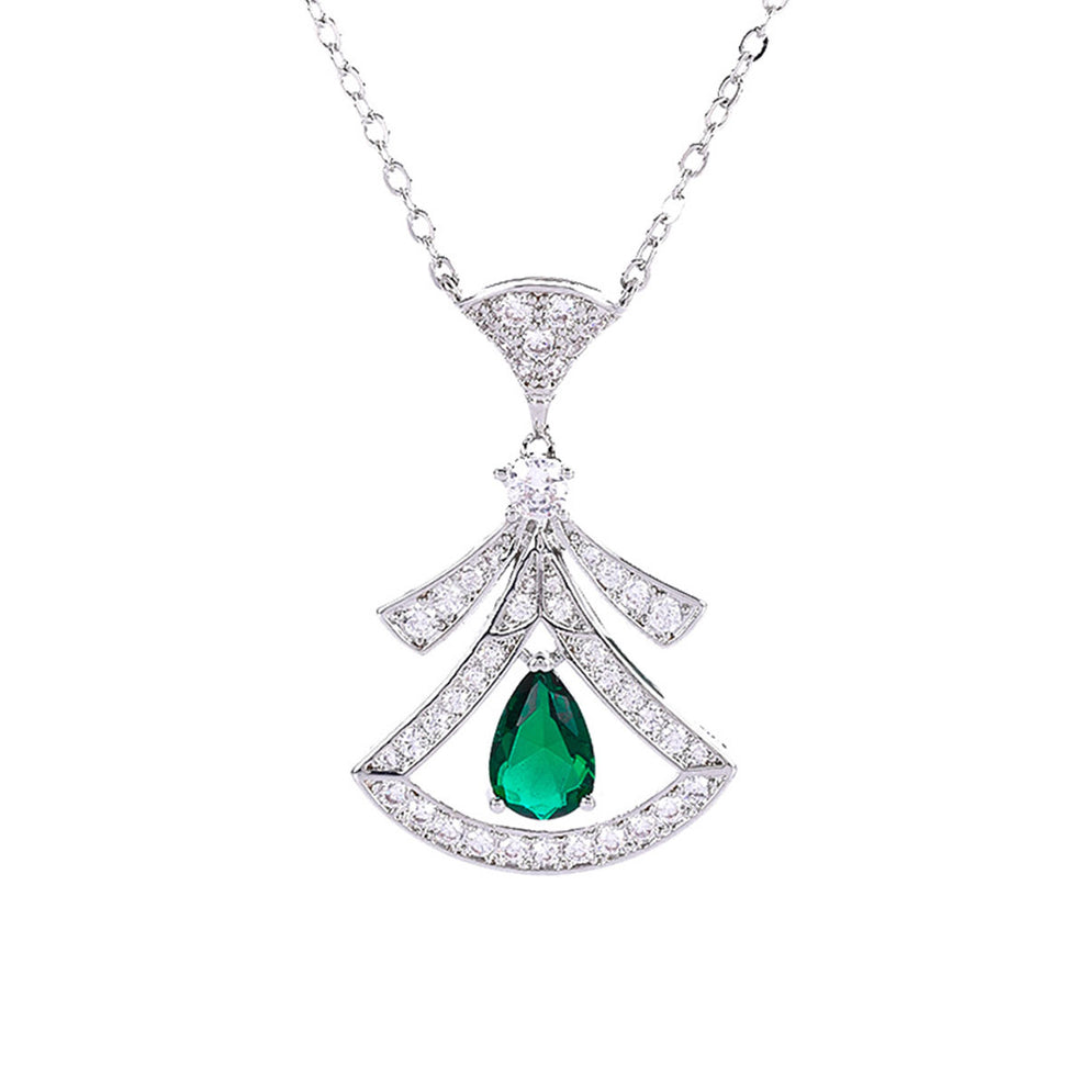 Women's White Gold Skirt Shape Beating Emerald Pendant