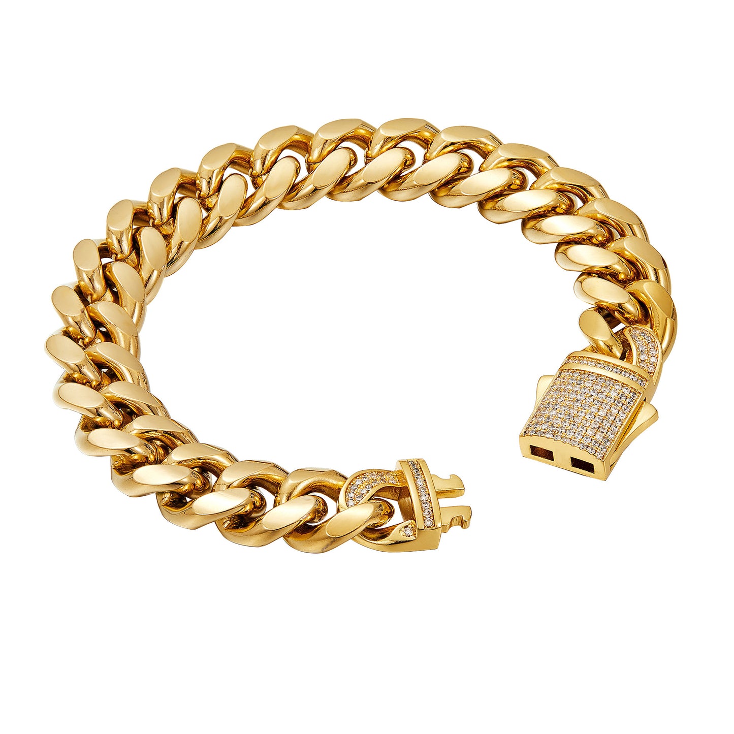 Men’s Stainless Steel Cuban Link Bracelet, Tightly Set Micro Paved Rhinestones Fashion Hip Hop Wrist Jewelry