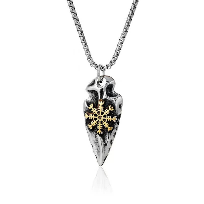 Men's Steel Viking Compass Spearhead Pendant Necklace