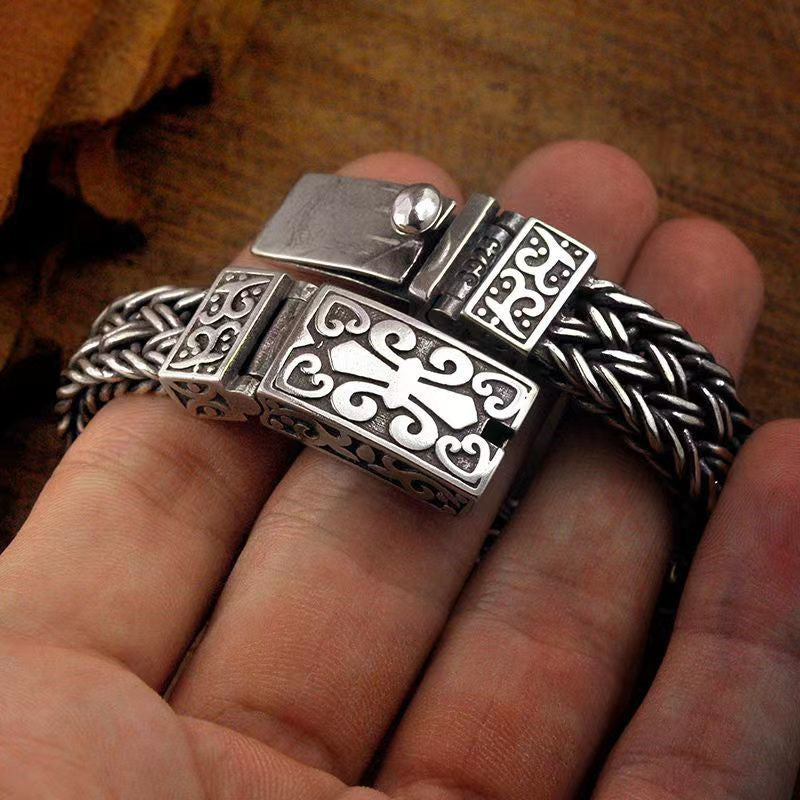 Men's Vintage Braided Twist Engraved Clasp Bracelet
