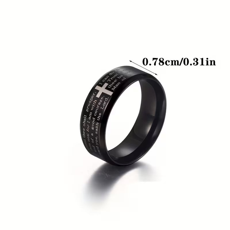 Men's Bible Scripture Cross Engraved Ring