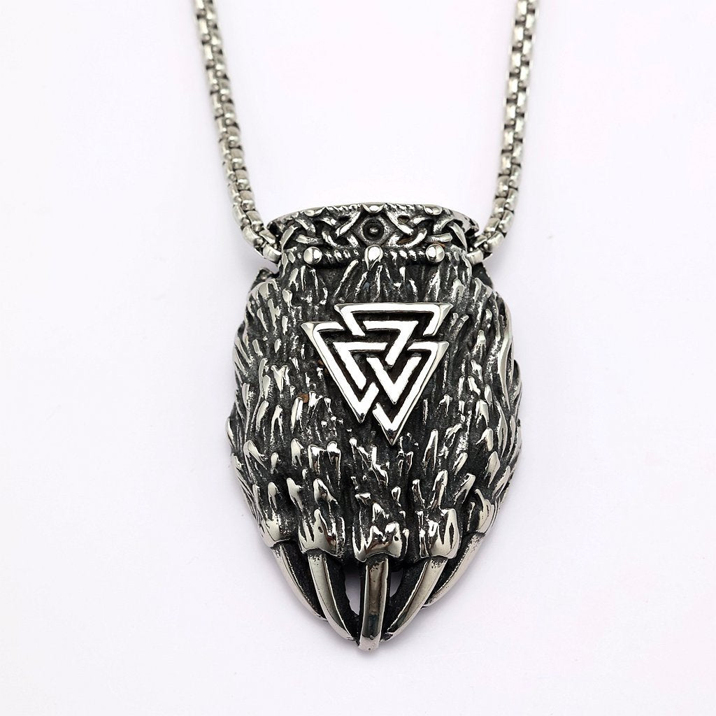Vintage Stainless Steel Viking Bear Claw Pendant Necklace for Men