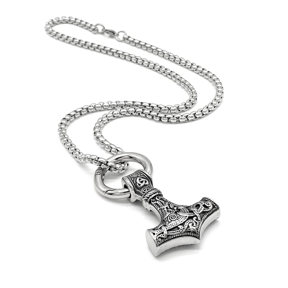 Men's Steel Viking Thor's Hammer Vintage Carved Pendant Necklace
