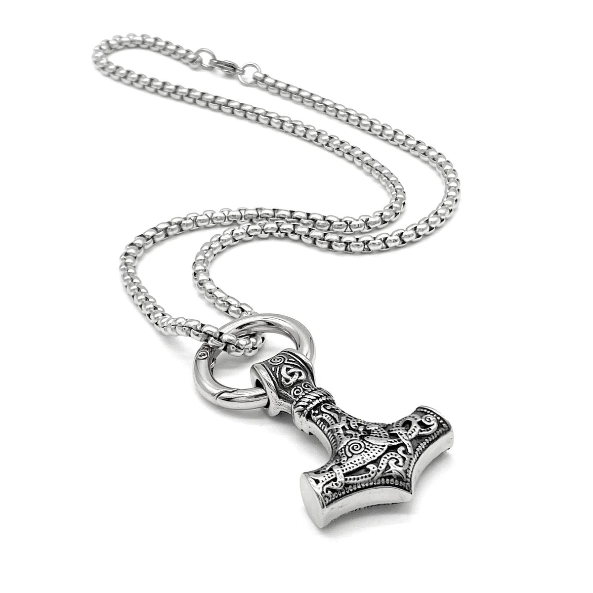 Men's Steel Viking Thor's Hammer Vintage Carved Pendant Necklace