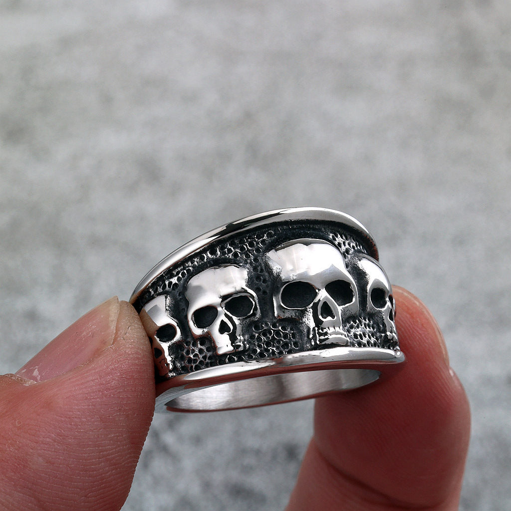 Vintage Solid Stainless Steel Gothic Skull Ring for Men