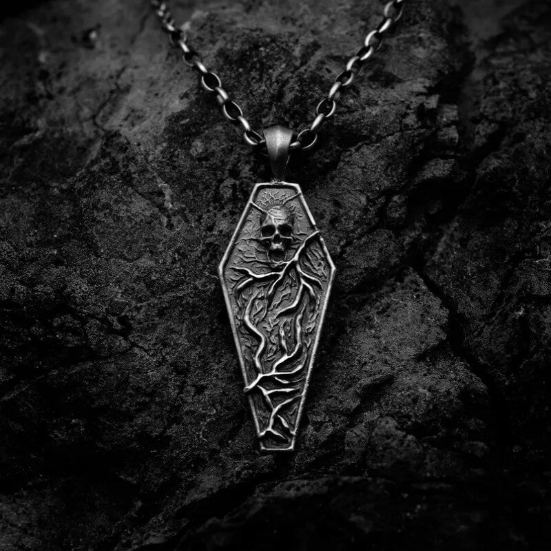 Men's Retro Skeleton Coffin Pendant Necklace