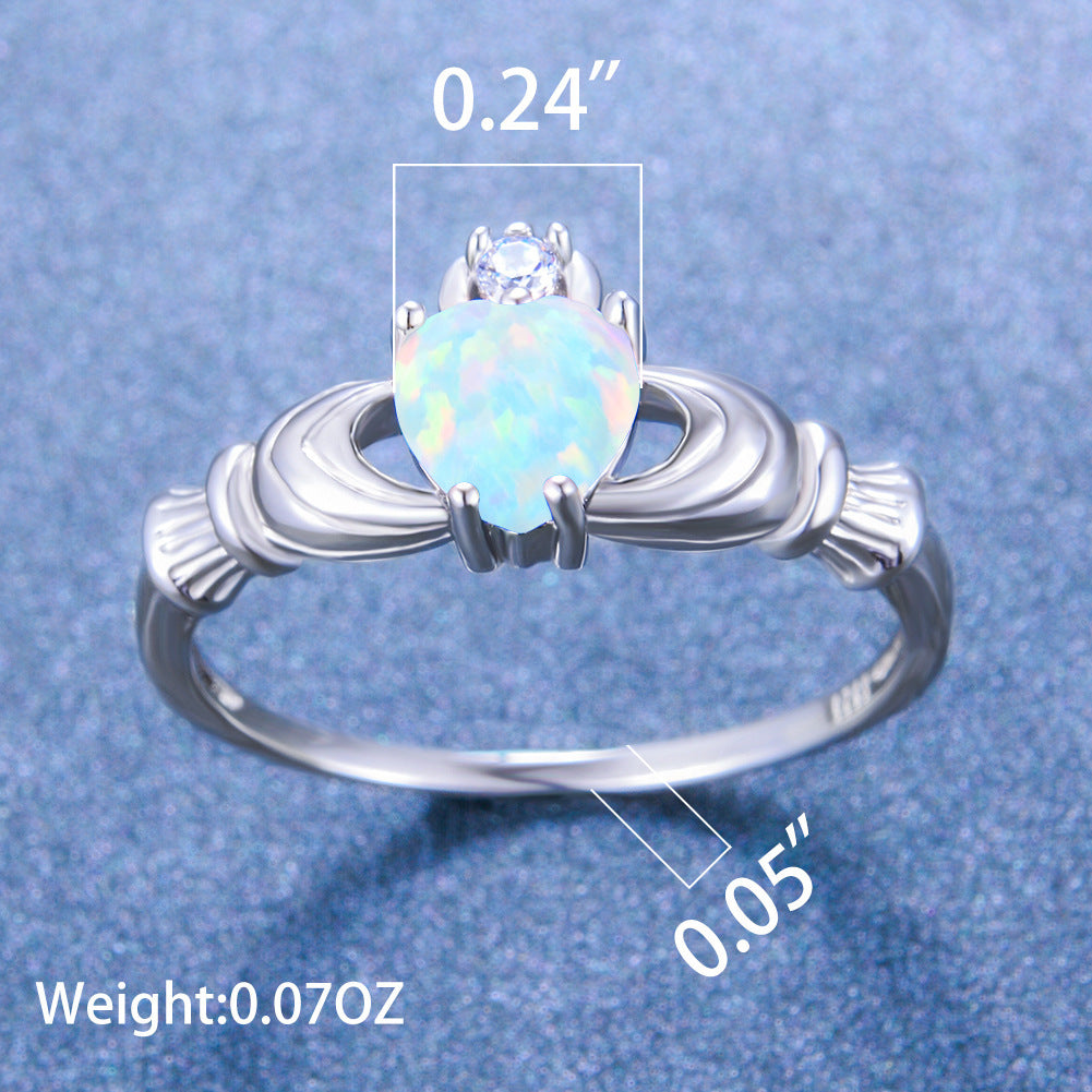 Women's Claddagh Heart Opal with Zirconia Ring
