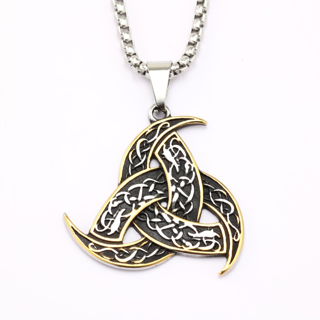 Vintage Stainless Steel Men's Single Sided Viking Celtic Knot Triangle Pendant Necklace