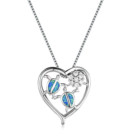 Turtle Opal Heart-shaped Pendant Necklace