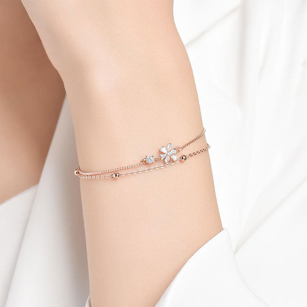 Women's Rose Gold Sakura Shape Charm Bracelet