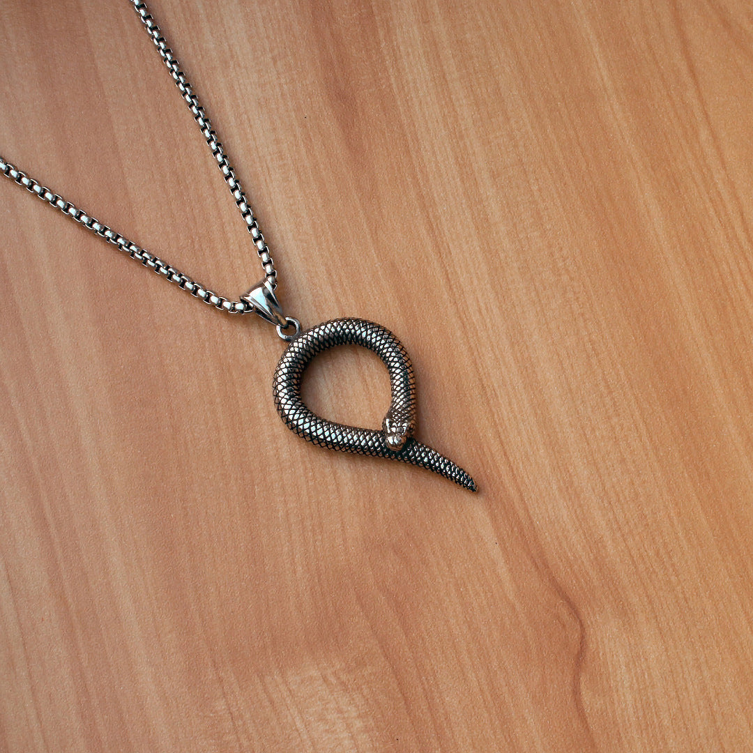 Men's Steel Vintage Coiled Snake Pendant Necklace