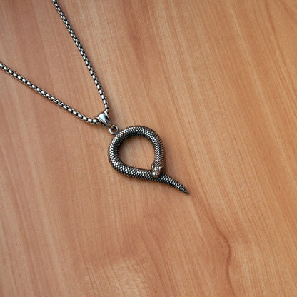 Men's Steel Vintage Coiled Snake Pendant Necklace