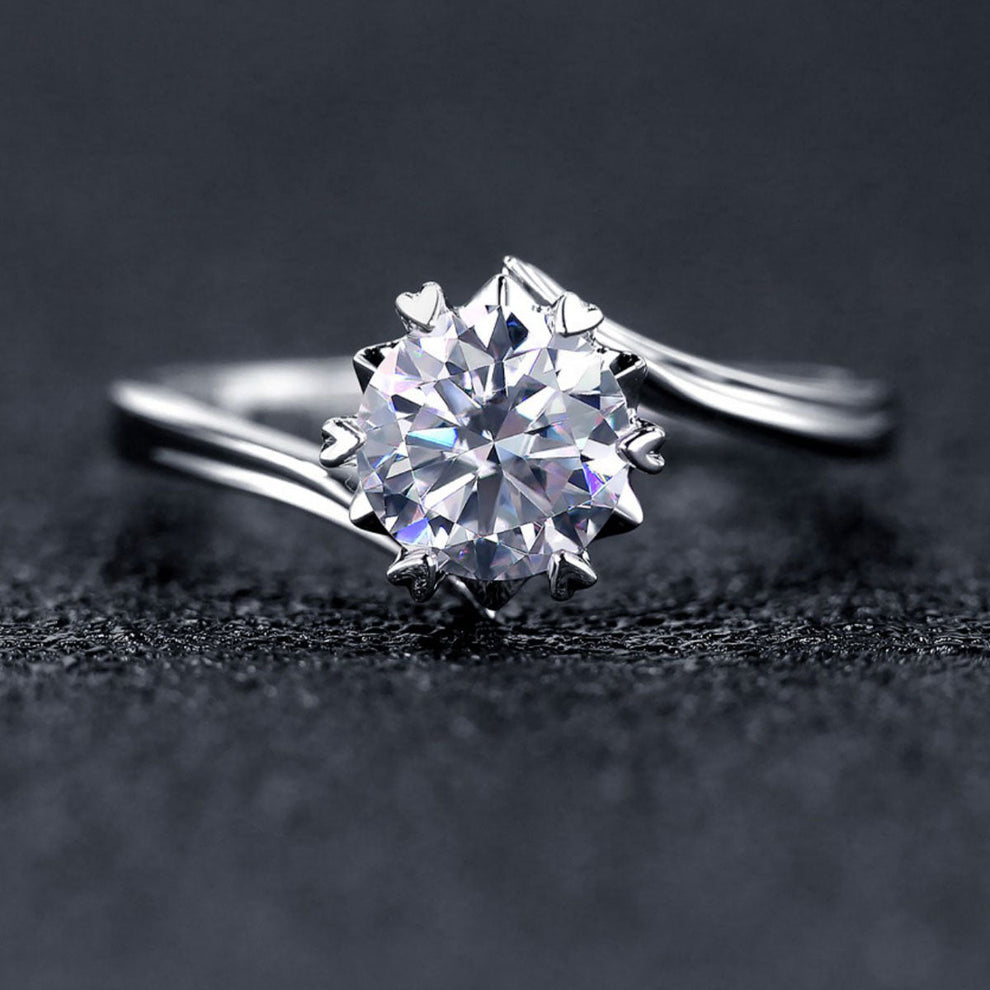 Women's White Gold Prong Setting Flower Shape Moissanite Adjustable Ring