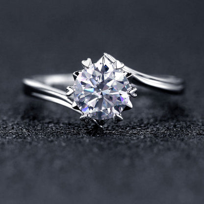 Women's White Gold Prong Setting Flower Shape Moissanite Adjustable Ring