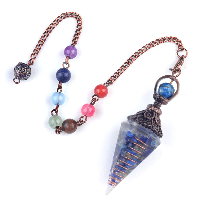 Copper-colored crushed stone resin crystal hexagonal pyramid spirit pendulum