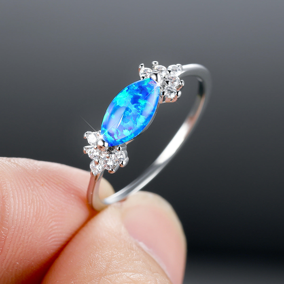 Women's White Gold Plated Marquise Opal With Zirconia ring